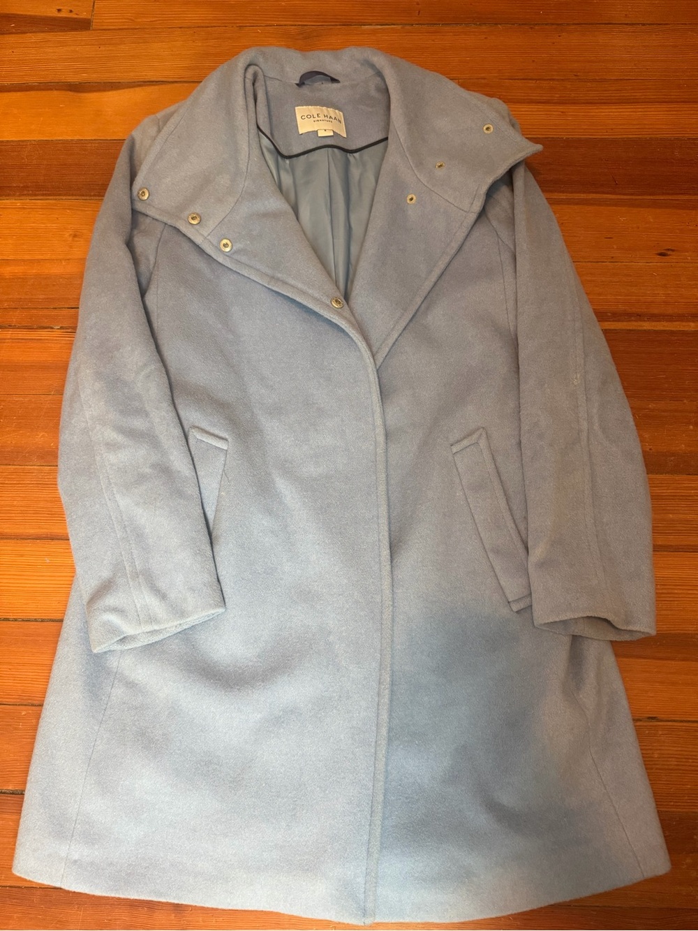 Cole Haan Soft Blue Wool-Blend Pea Coat